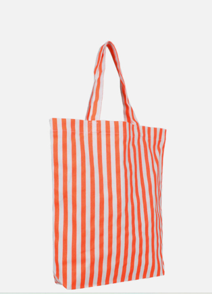 Streifen Shopper - große Stofftasche - neon orange